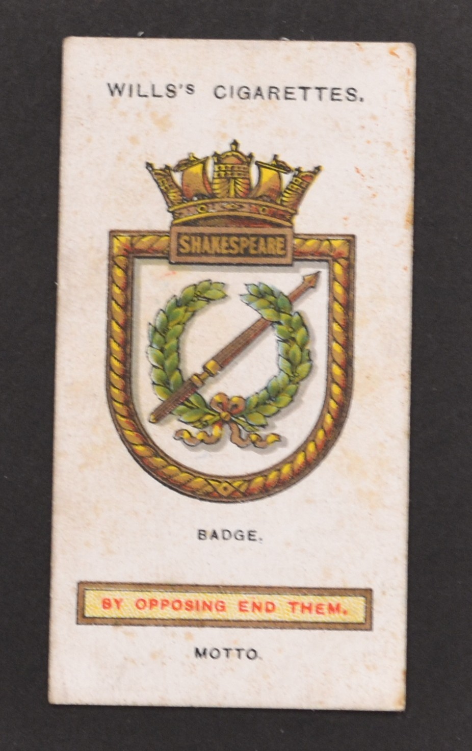 1925 Wills\'s Ships Badges Series Cigarette Card No. 22 Shakespeare