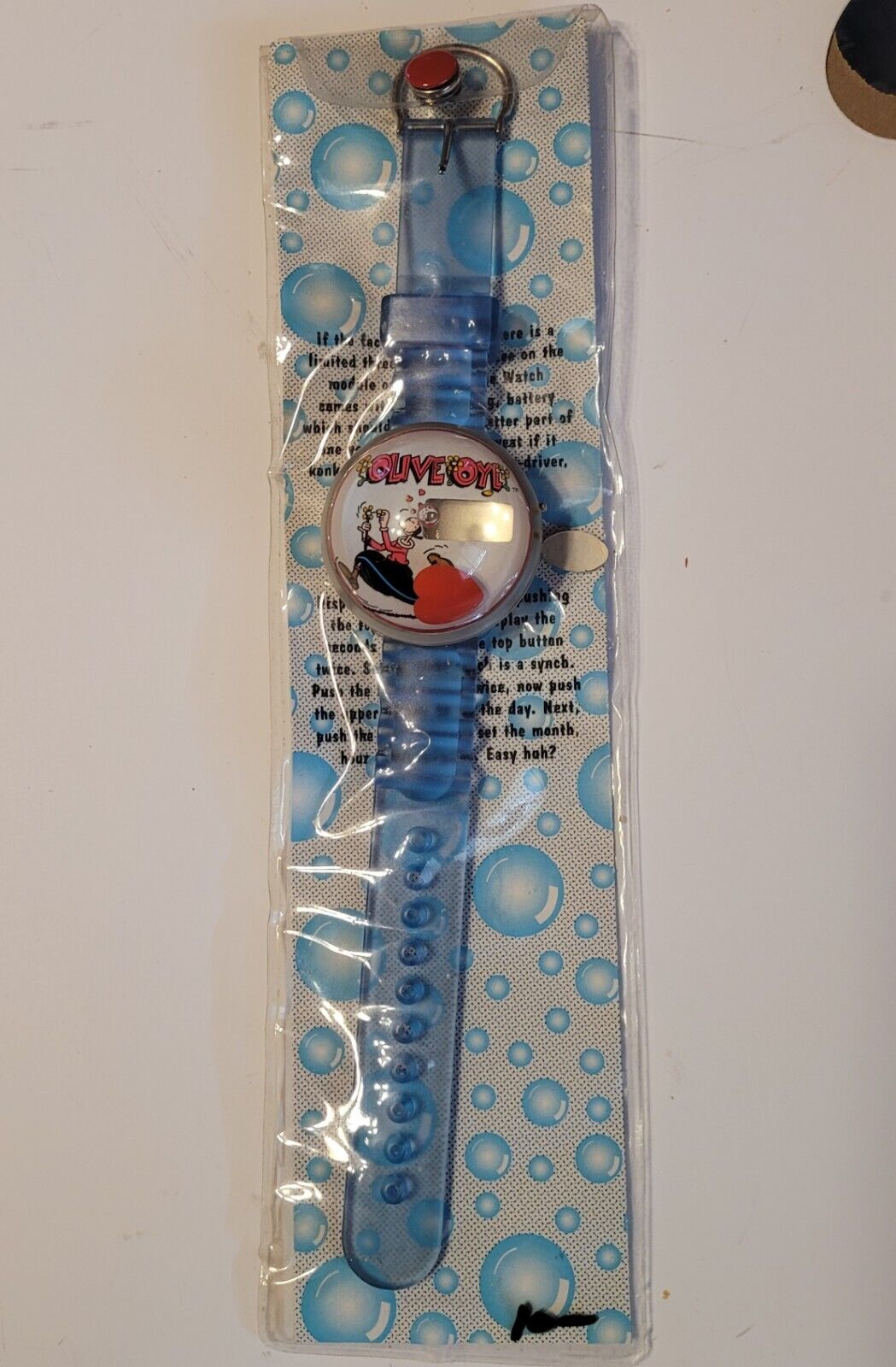 1995 Popeye & Olive Oyl  Heart Floating Bubble Wrist Watch MIP