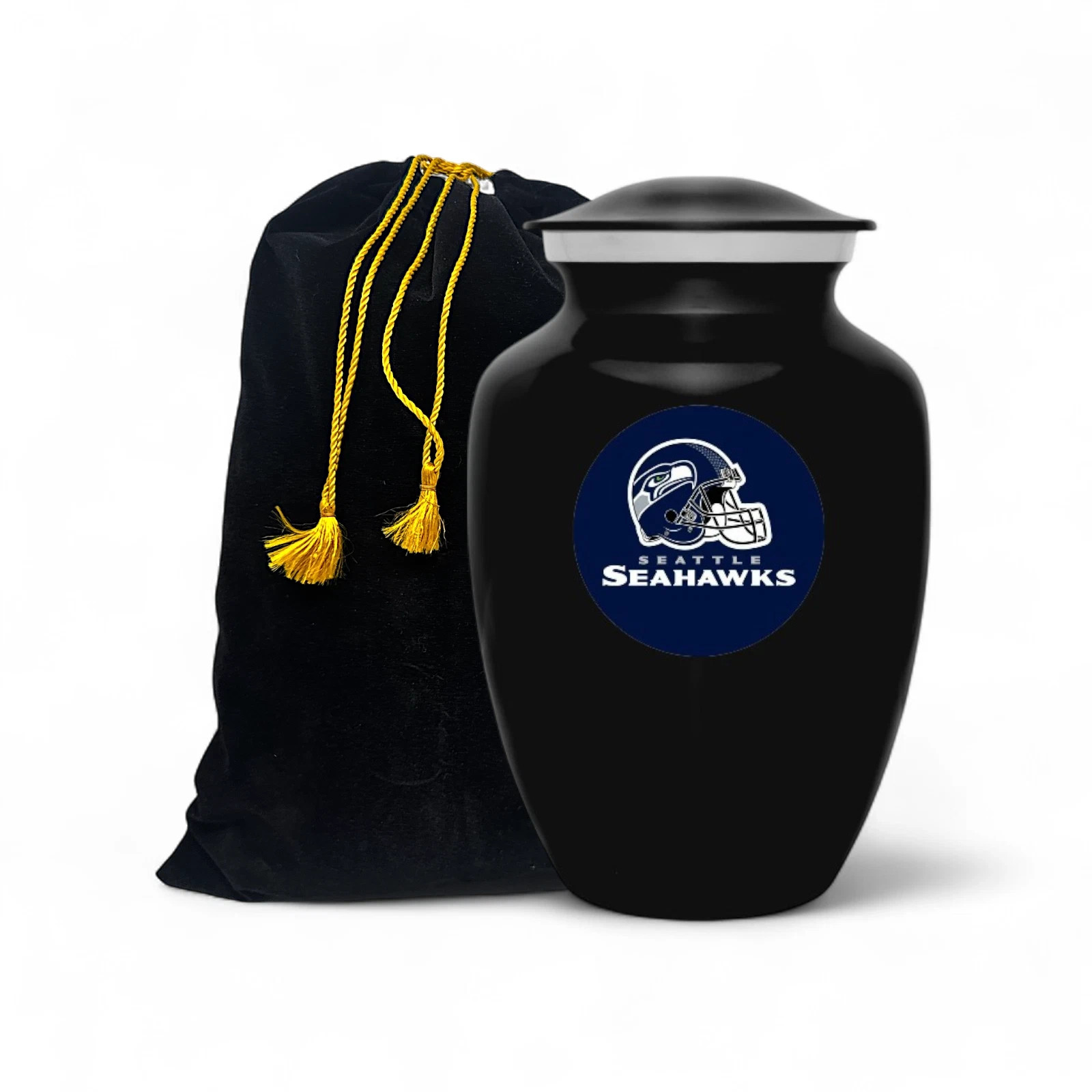 Seattle Seahawks Football Theme Style 8 Inch Black Urn with Bag For Adult Seattle Seahawks Football Theme Style 8 Inch Black Urn with Bag For Adult