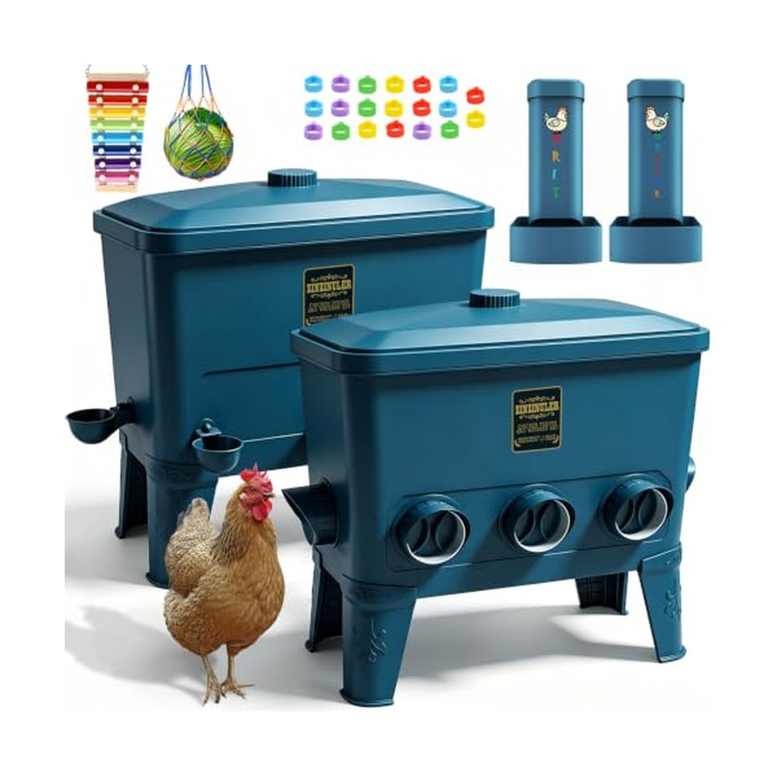 ZINZINULER Large Automatic Port Chicken Feeder and Cup Waterer Set - Chicken ...