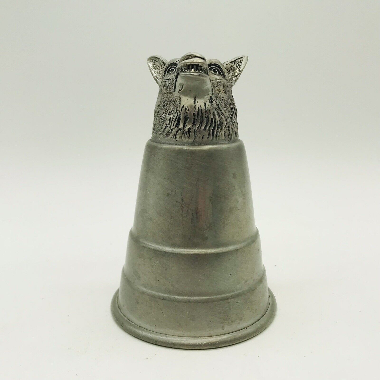Vintage Pewter Fox Coyote Head Shot Glass  Stirrup  Cup