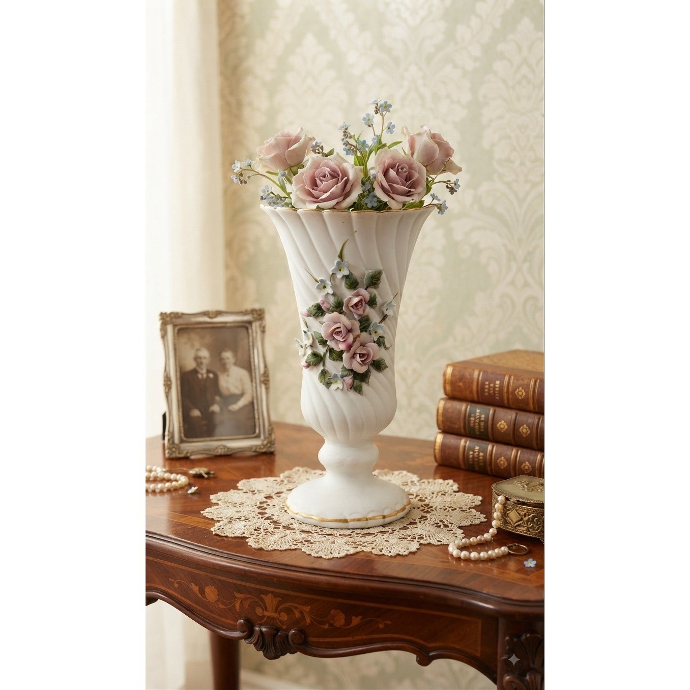 Vintage Lefton China 828 Hand Painted Floral Rose Bud Vase Gold Trim 1948 Japan