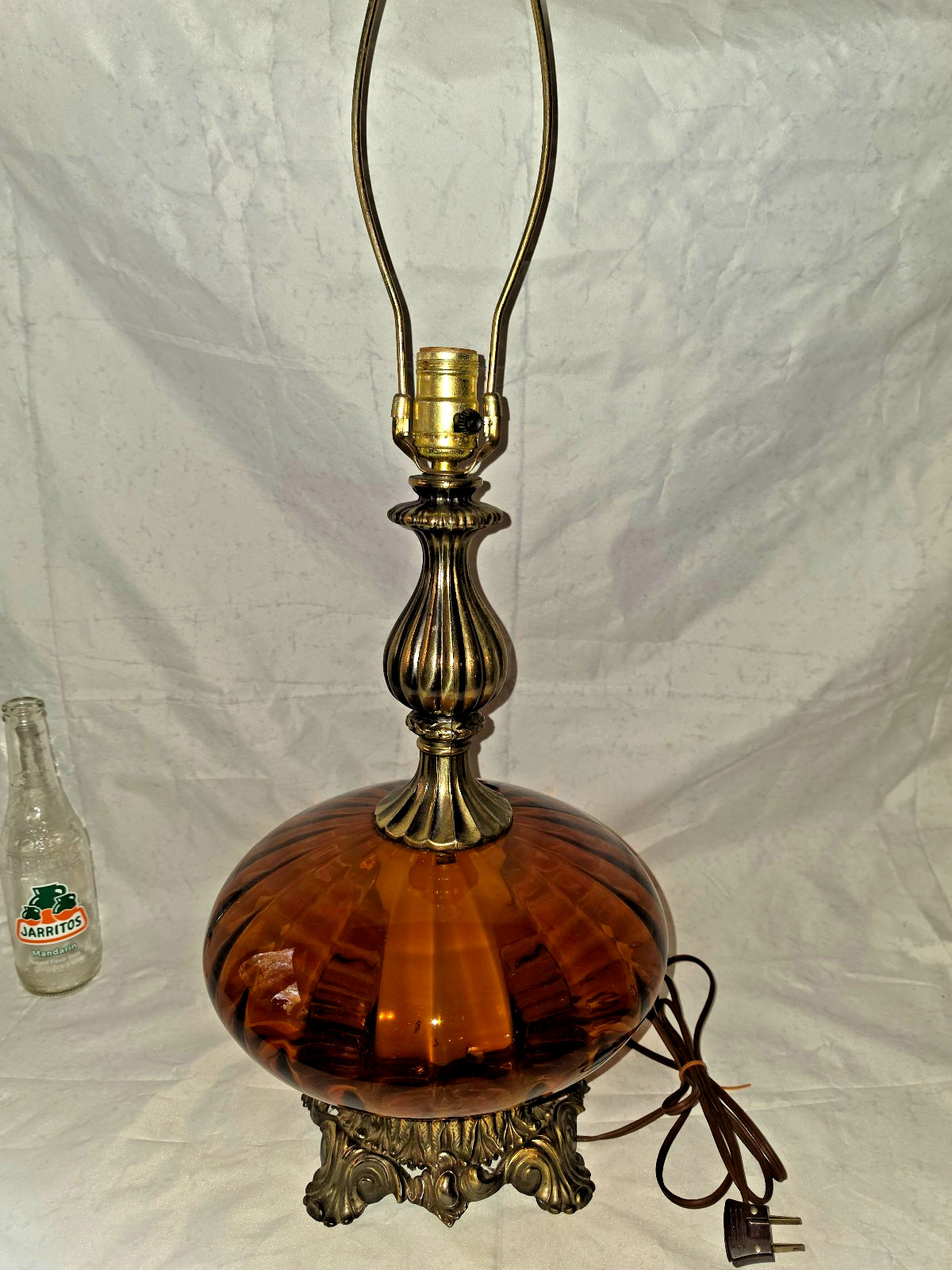 VTG 1960s Amber Glass Table Lamp 4-Way