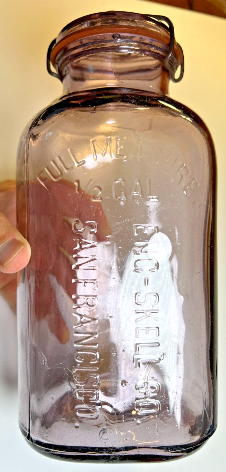 RARE Eng-Skell SAN FRANCISCO CA Amethyst Soda Fountain Syrup Fruit Jar 1/2 Gal