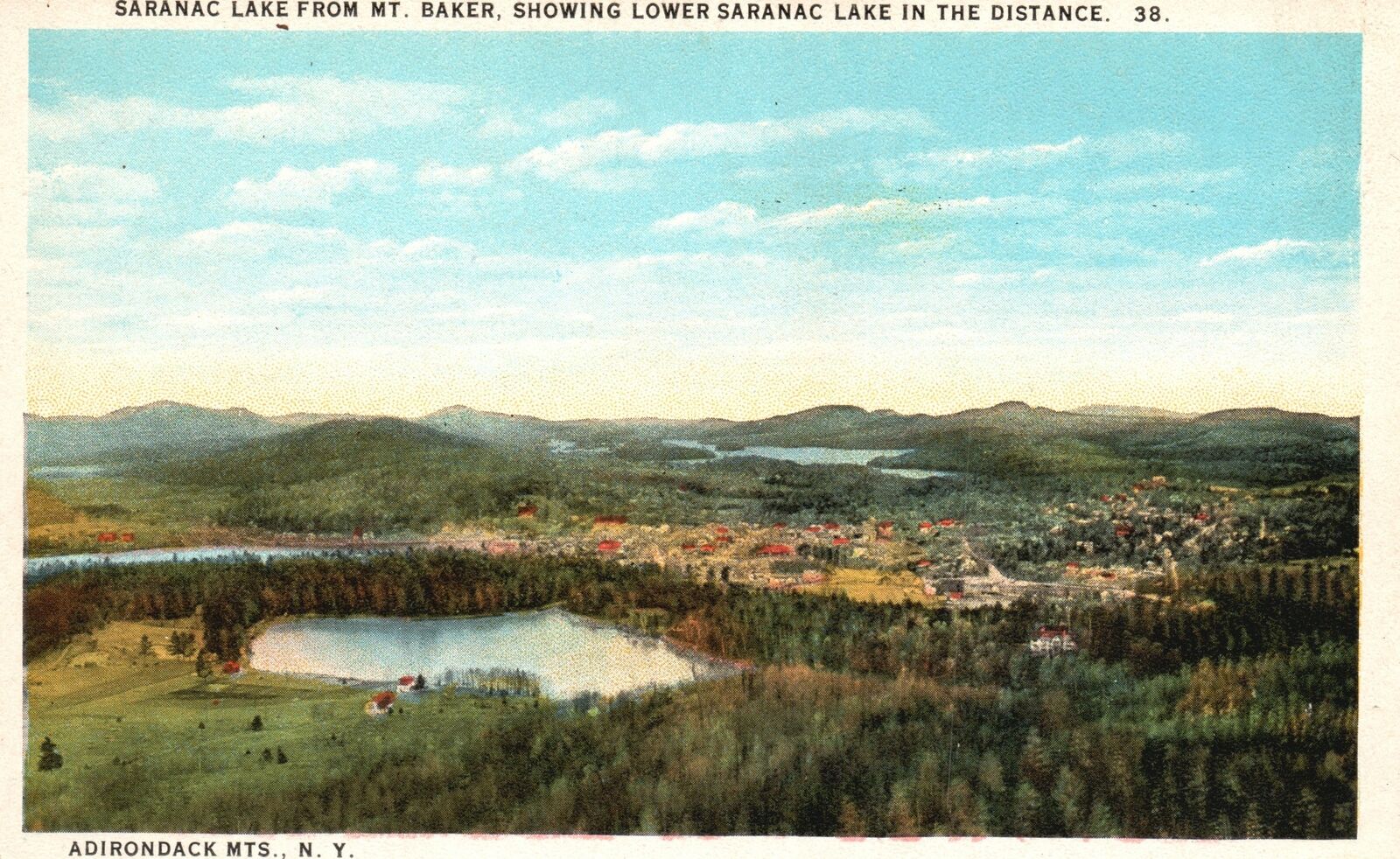 Adirondack Mts. Saranac Lake From Mt. Baker Lower Saranac In Distance, Postcard