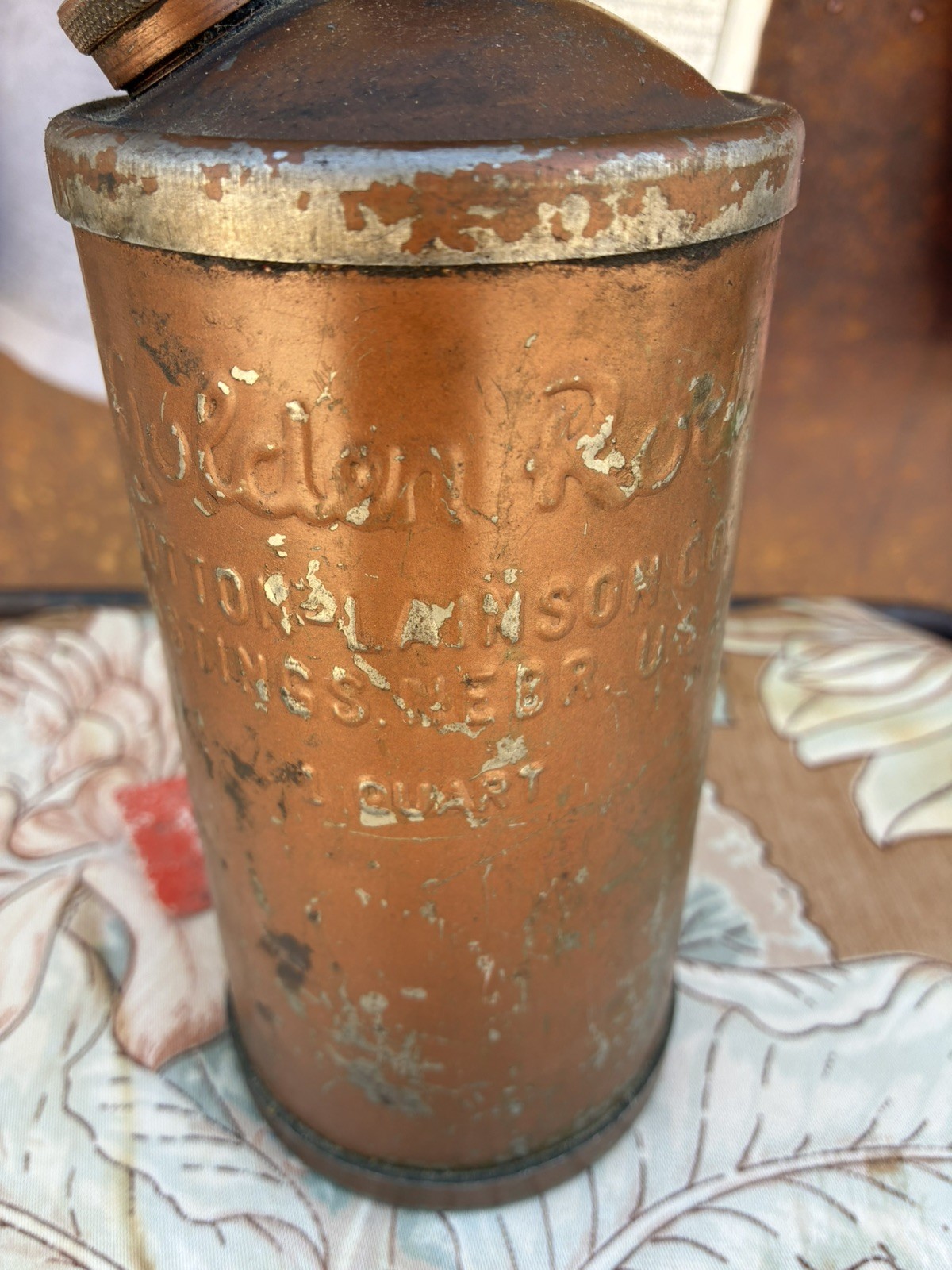 Vintage GOLDENROD Dutton-Lainson Metal Oil Can Gas & Oil 