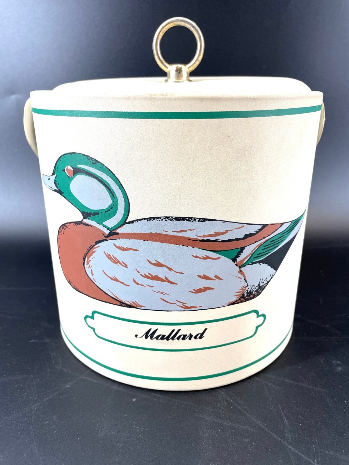 Vtg Georges Briard MCM Ice Bucket Green Winged Teal Duck Mallard Barware Vinyl
