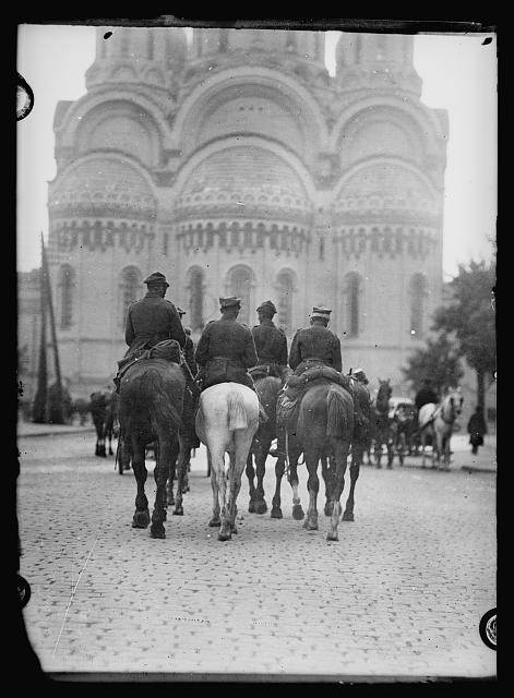 Warsaw Poland 1920 Polish Cavalry Before Russian Church Soldiers on Horses