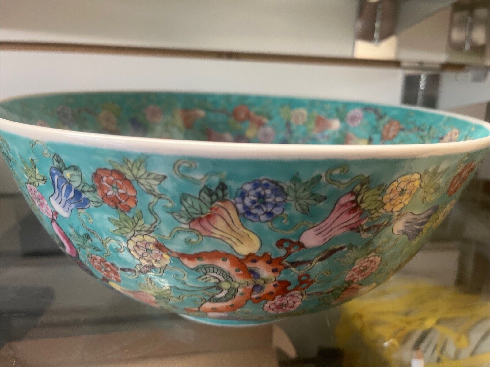 10x4.5 “ Serving Bowl Famille Verte Rose Turquoise Chinese Butterfly