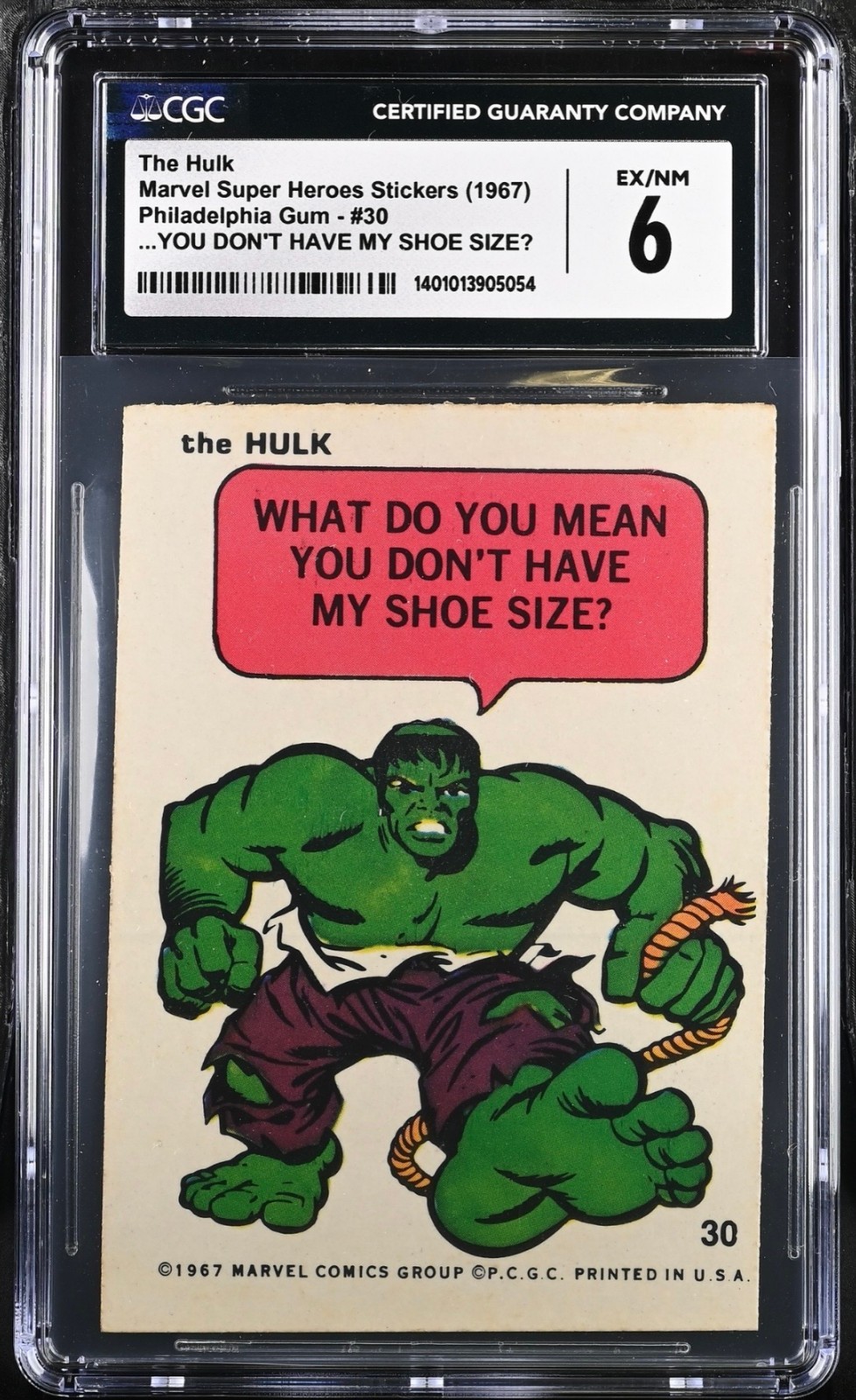 1967 Philadelphia Marvel Super Heroes Stickers #30 The Hulk CGC 6 EX/NM