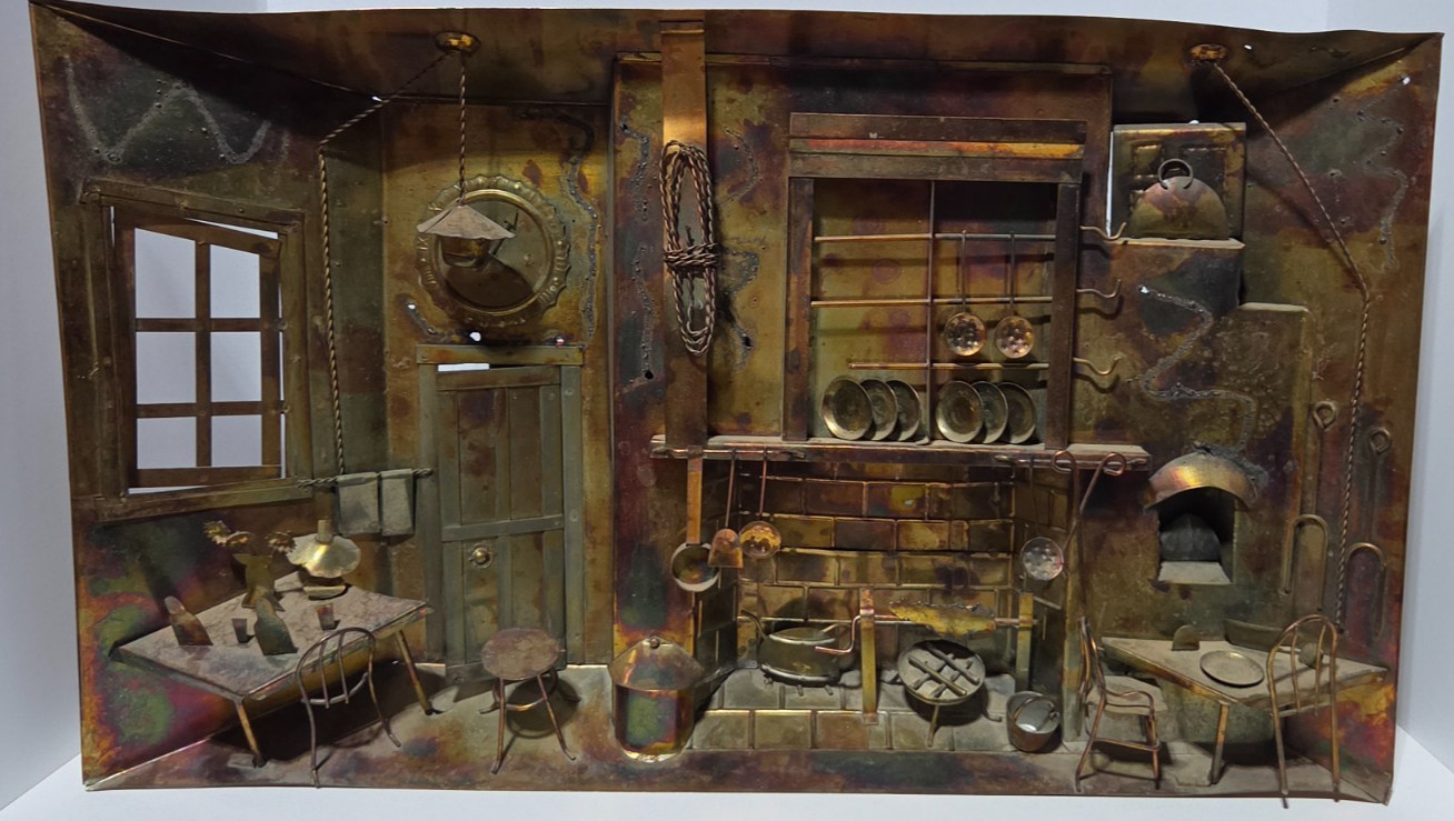Vintage Copper Metal 3D INSIDE House Wall Hanging Art Sculpture MCM Brutalist