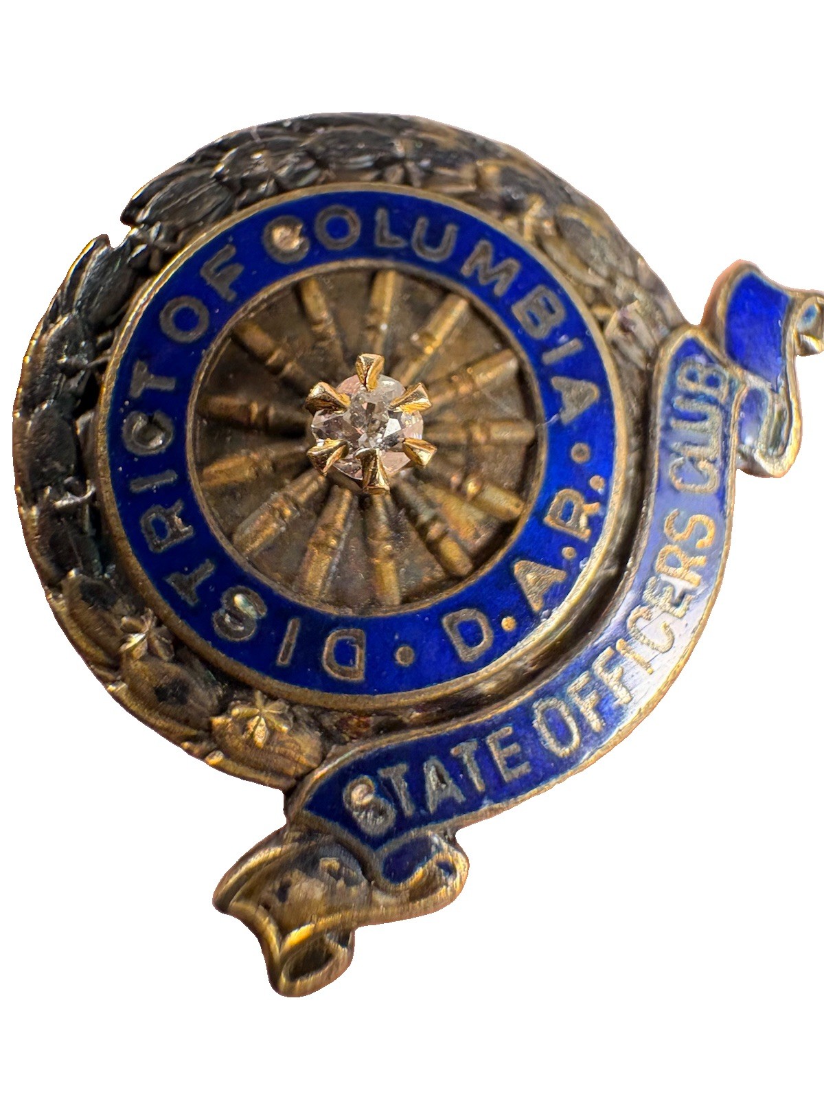 DAR DIAMOND STERLING DISTRICT OF COLUMBIA STATE OFFICERS CLUB RARE ANTIQUE PIN