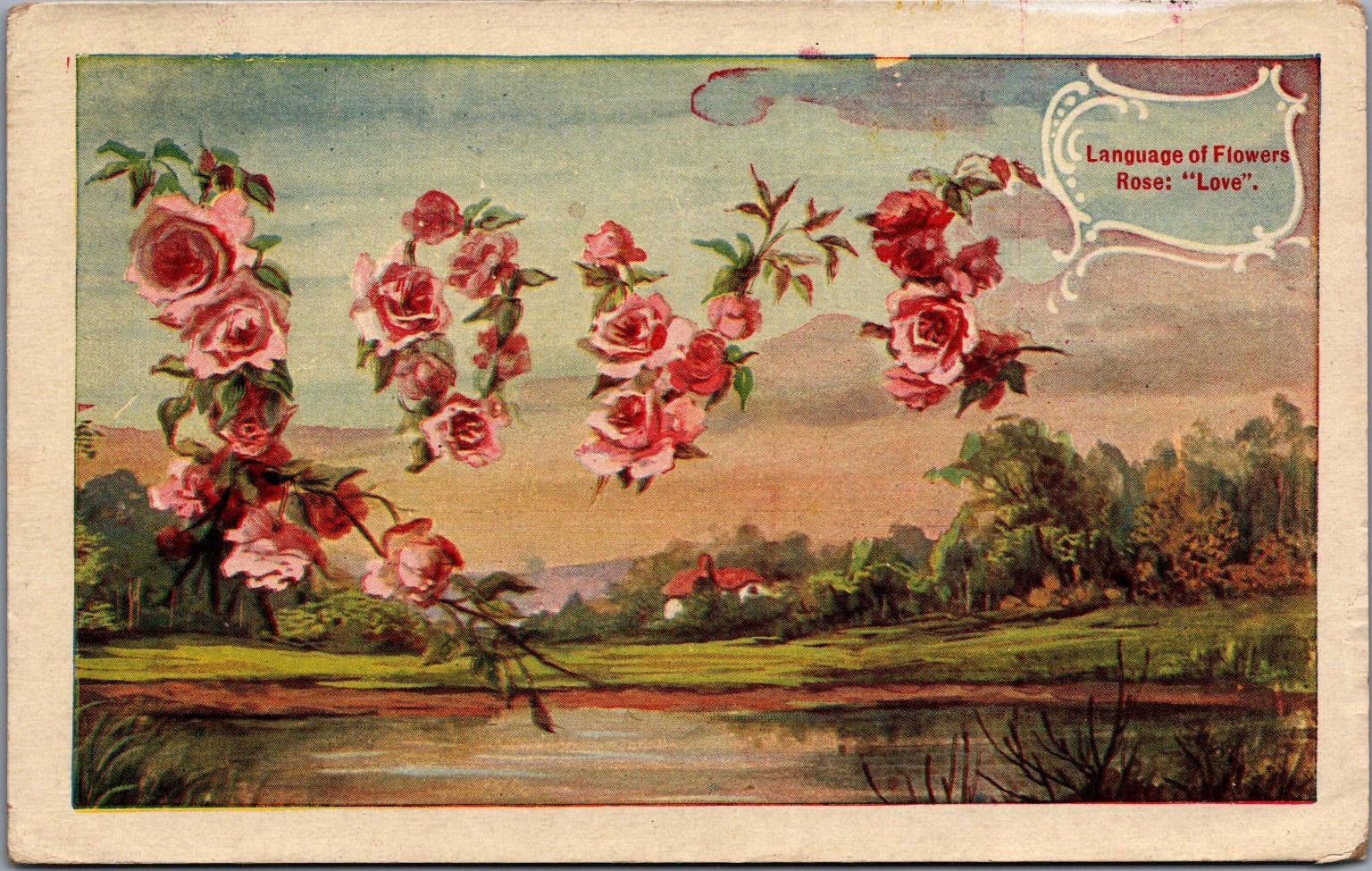 1908 Language of Flowers Rose Love Postcard Rockton WI to Topeka KS Antique