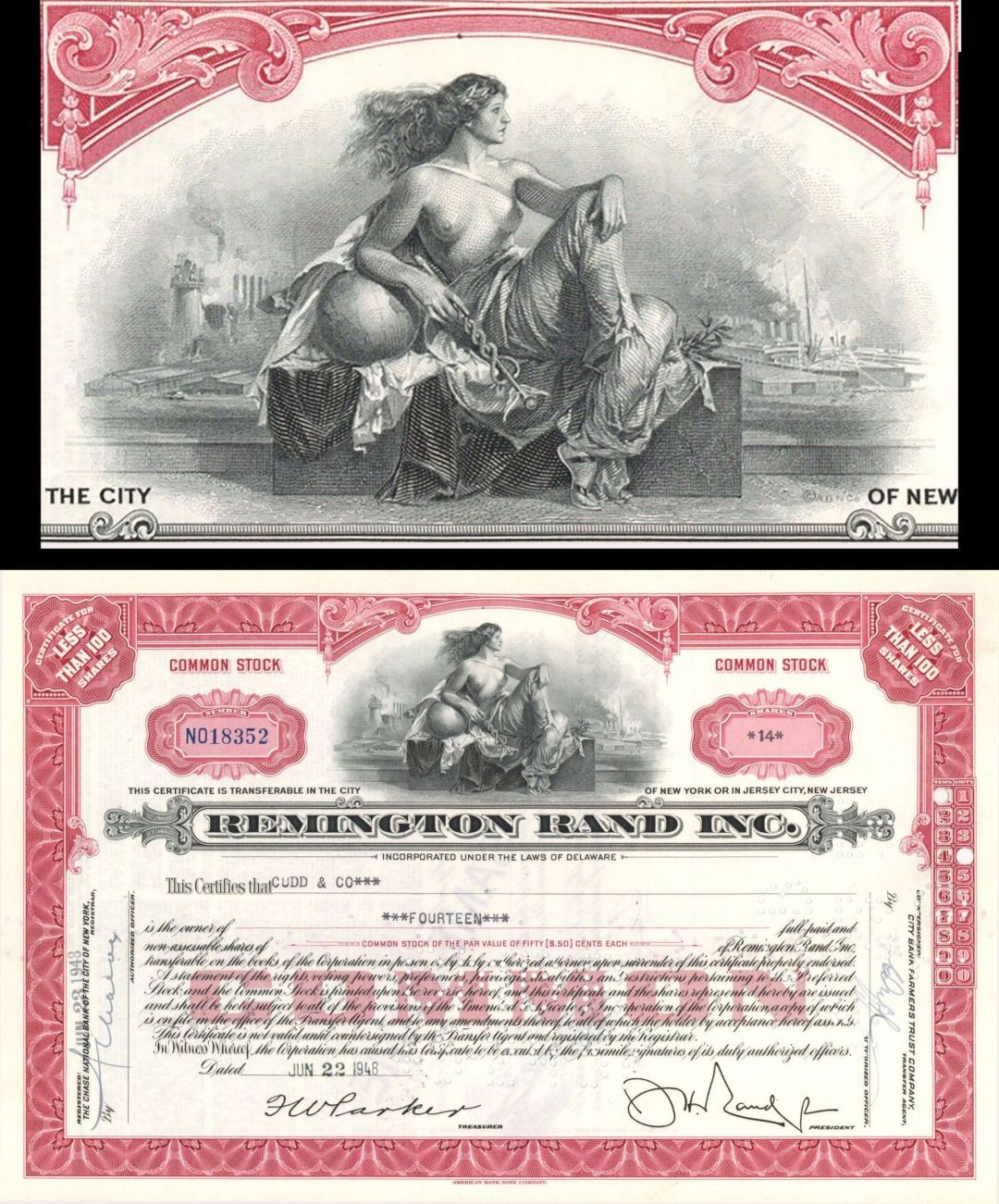 Remington Rand Inc. - 1930's-1950's dated Stock Certificate - General Stocks