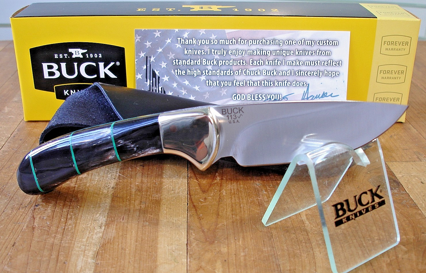 SUPERB JOE HOUSER CUSTOM BUCK KNIFE 113 SKINNER BLACK BUFFALO BOS S45VN BLADE