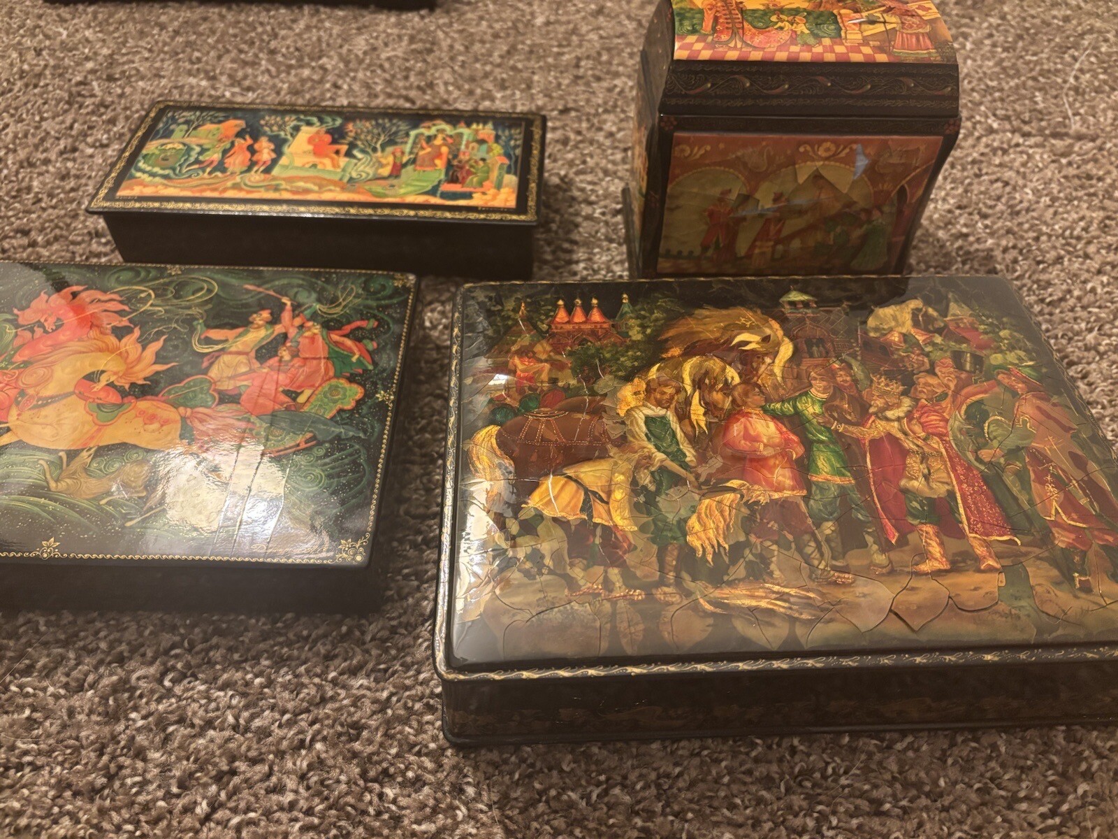russian lacquer boxes Lot Vintage ussr Very Rare Some Damage