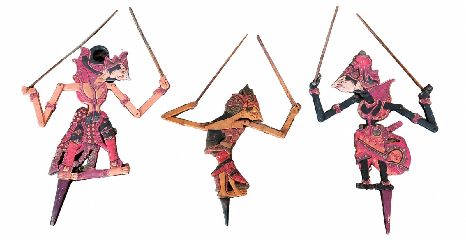 Vintage Handmade Indonesian Wayang Kulit Shadow Puppets Wood Folk Art Lot of 3