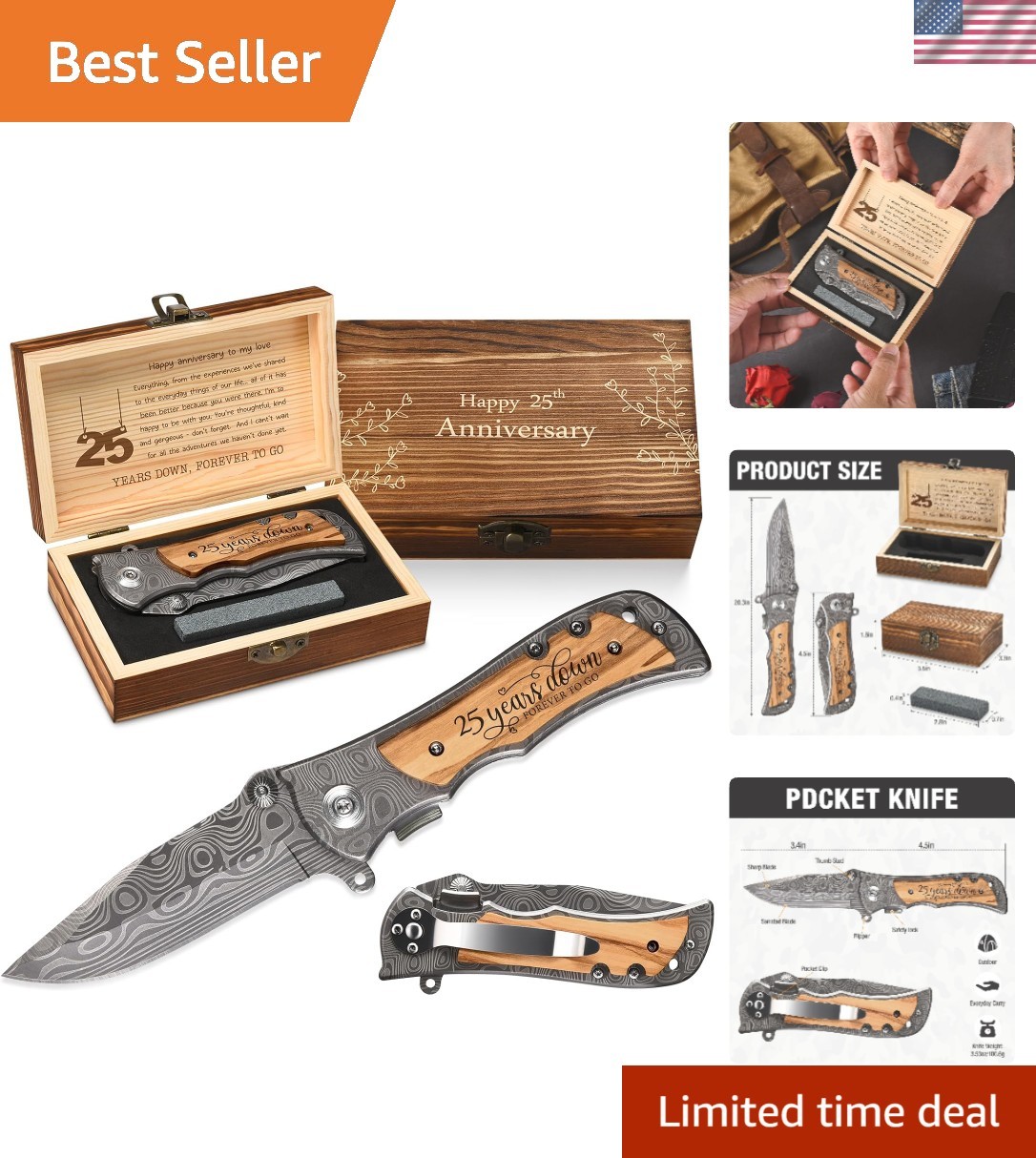 GiveGreatGift 25  Anniversary for Men Gifts, 25th Wedding brown black
