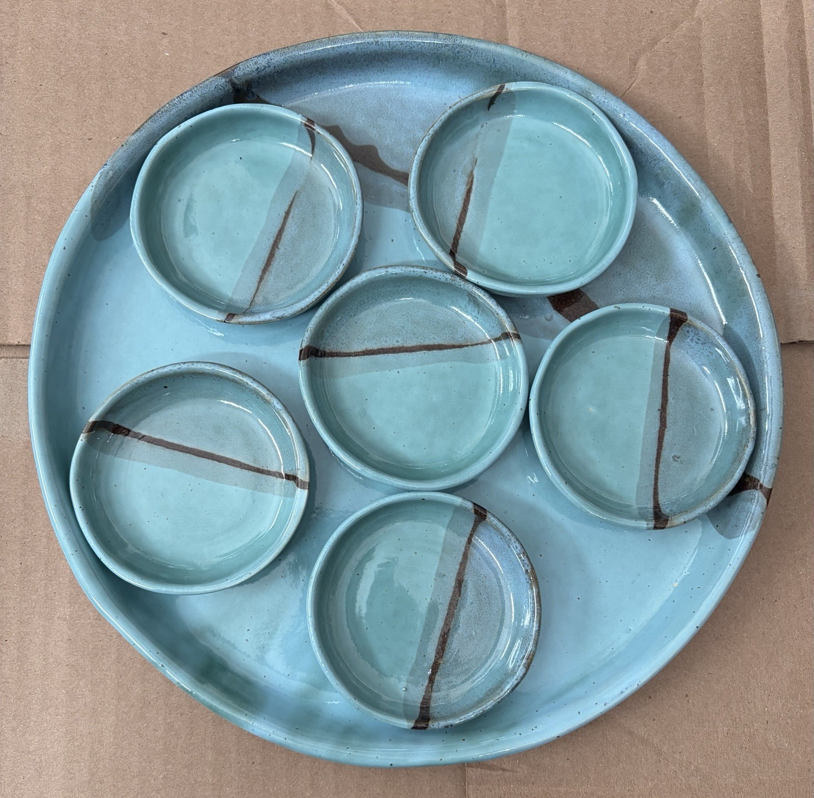 RARE Clay Is My Art Lesley Kogan Studio Pottery Passover Seder Plate & 6 Dishes