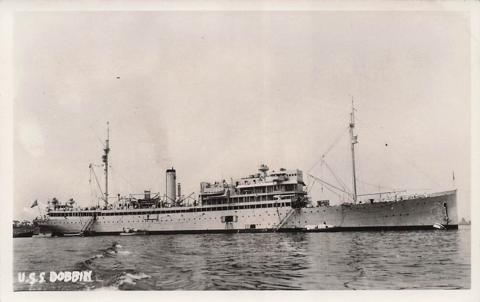 RPPC USS Dobbin Military Navy Ship WWII destroyer Photo Vtg Postcard 51A