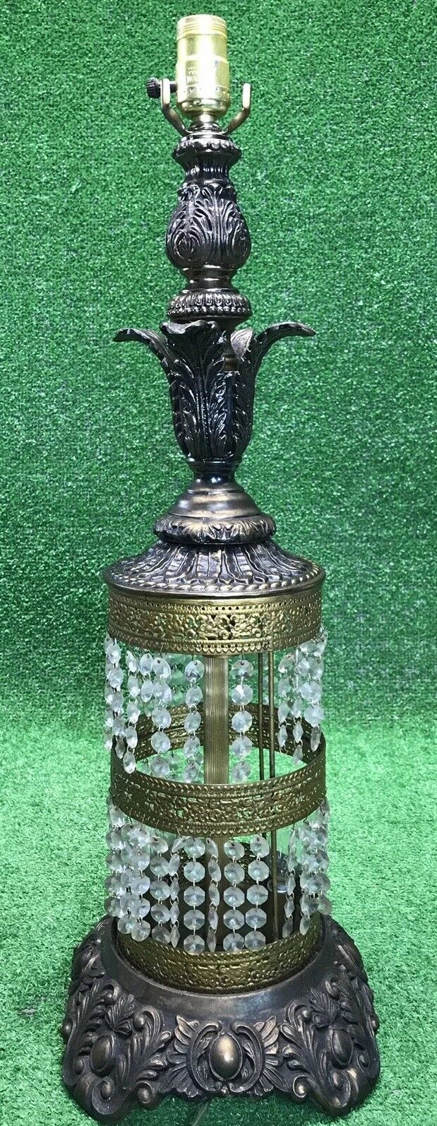 Antique Art Nouveau Lamp Large Glass Beaded  Ornate Cast 1900s Fast pin
