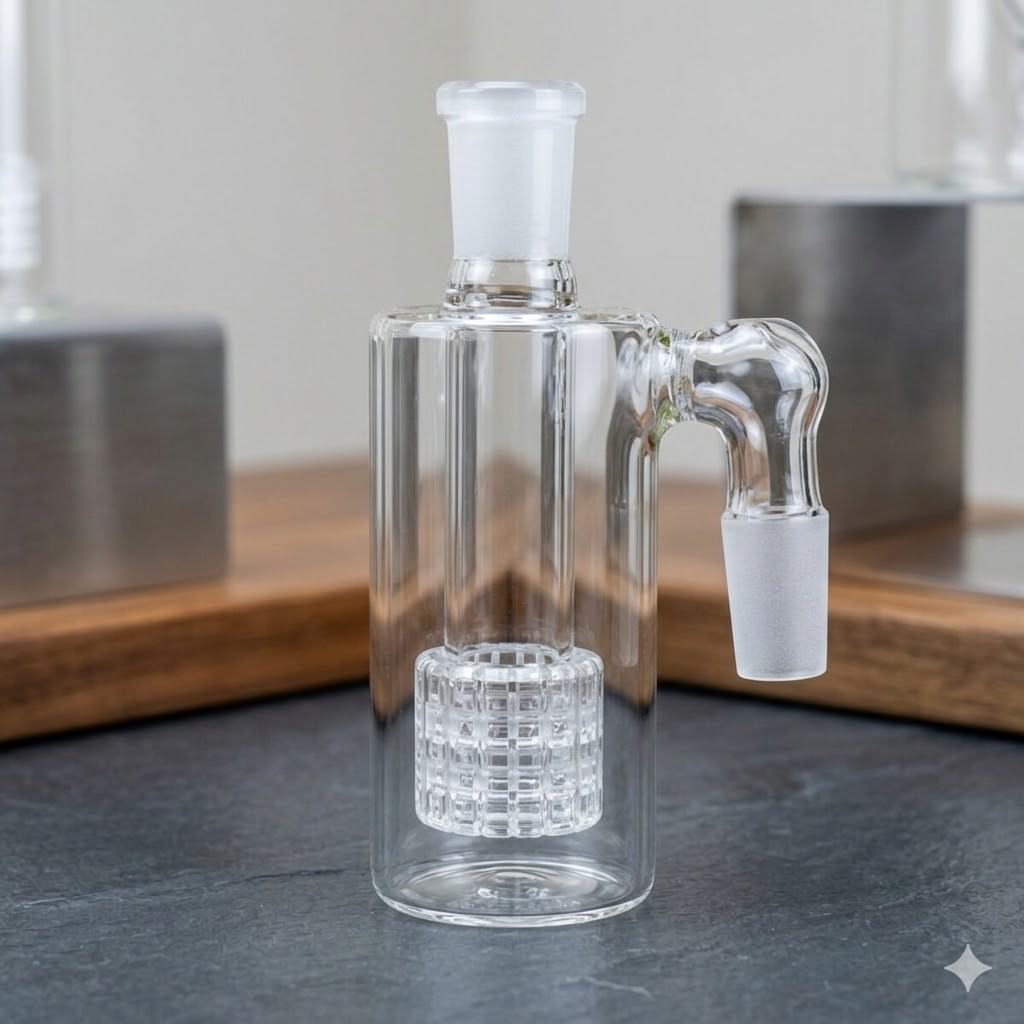 14mm Matrix Perc Ash Catcher - 90 Degree Clear Glass Water Pipe Attachment