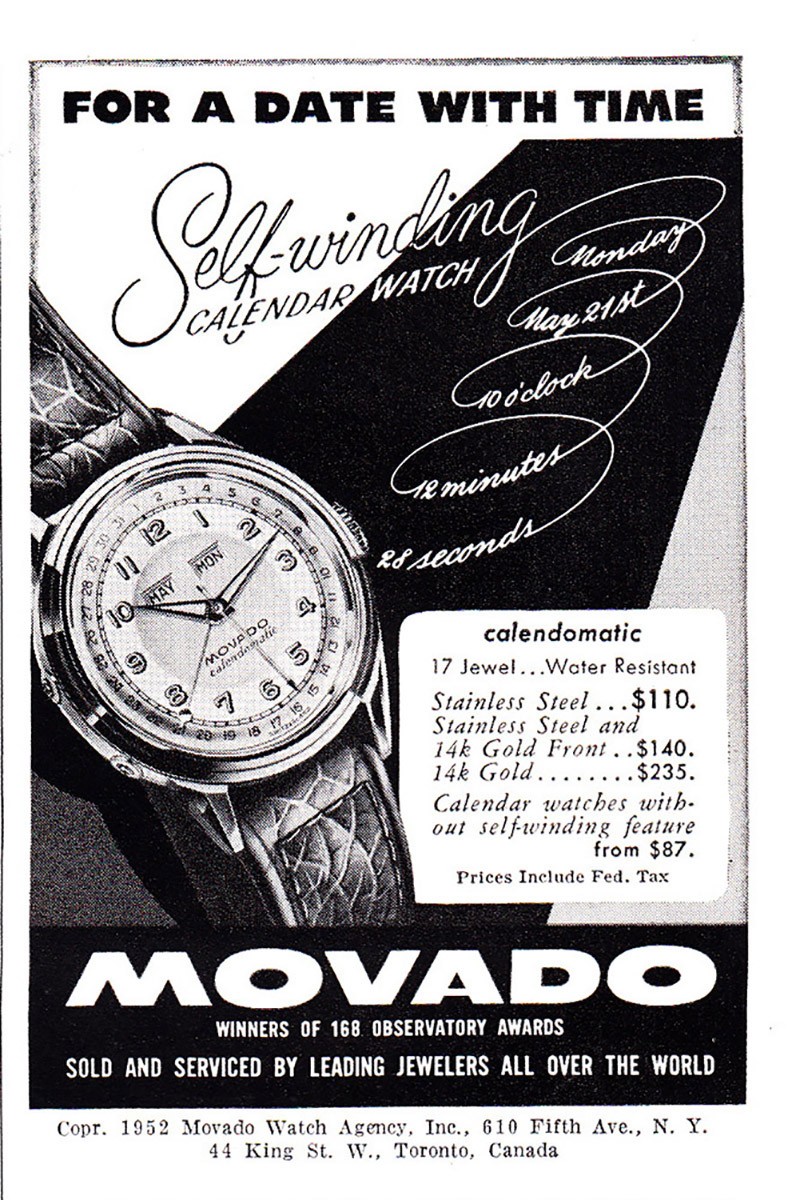 1952 Movado: For a Date With Time Vintage Print Ad