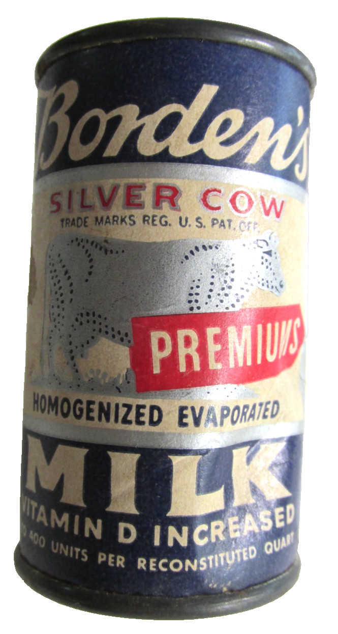 Vintage BORDEN\'S SILVER COW EVAPORATED MILK Miniature Can Tin Child\'s Sample