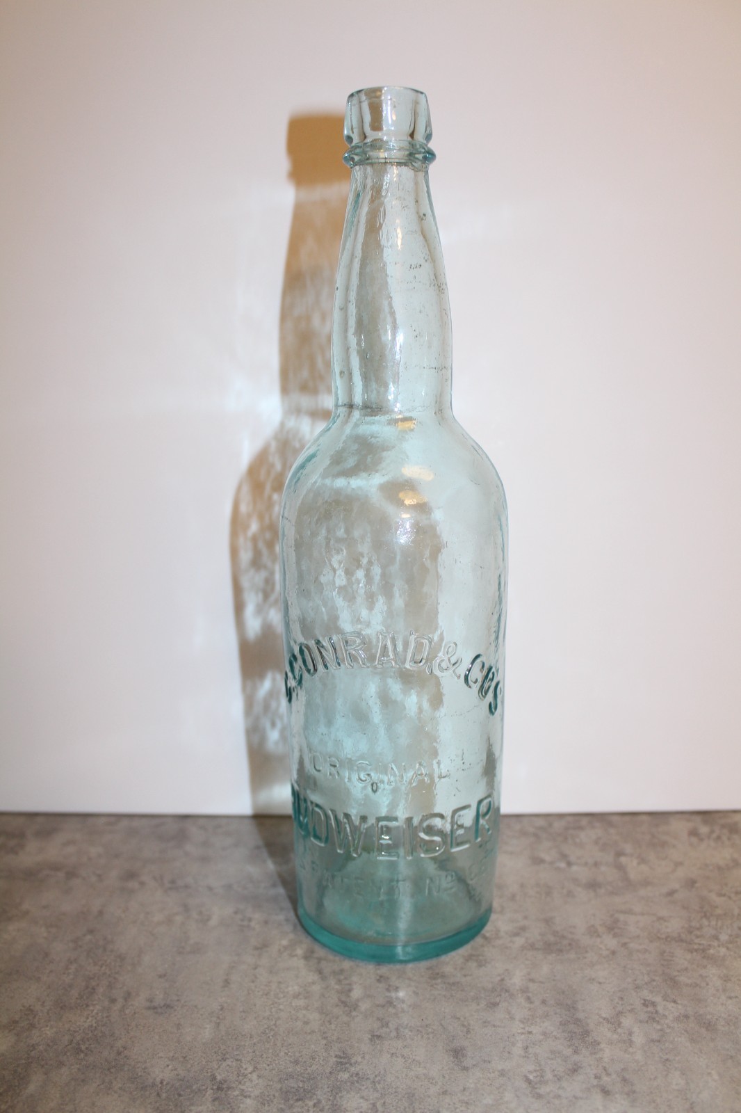 1880s C. CONRAD & CO.s ORIGINAL BUDWEISER BLOB TOP BOTTLE CRUDE APPLIED TOP USA