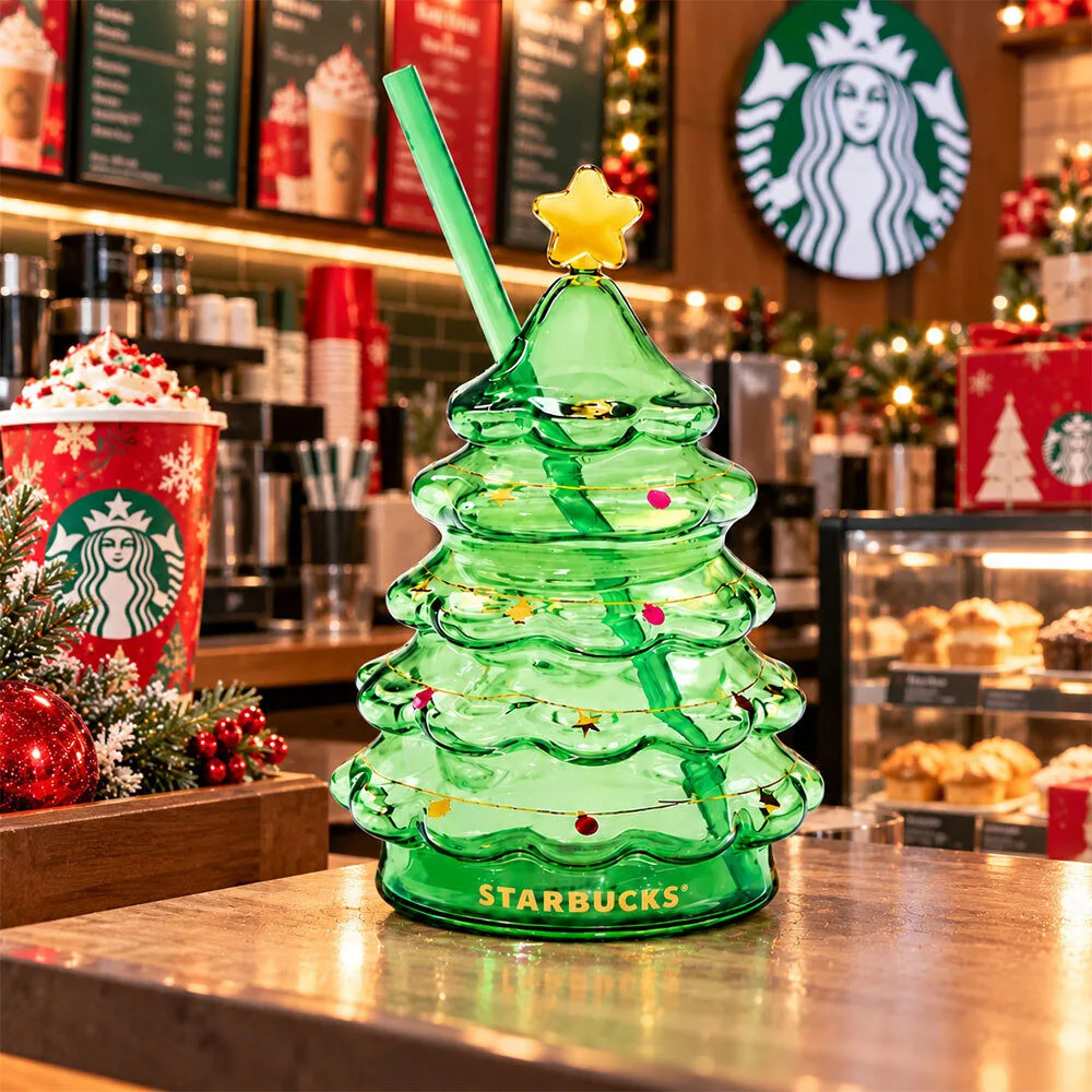 Limited Edition Starbucks Green Glass Christmas Tree Cup 16 oz Holiday 2026