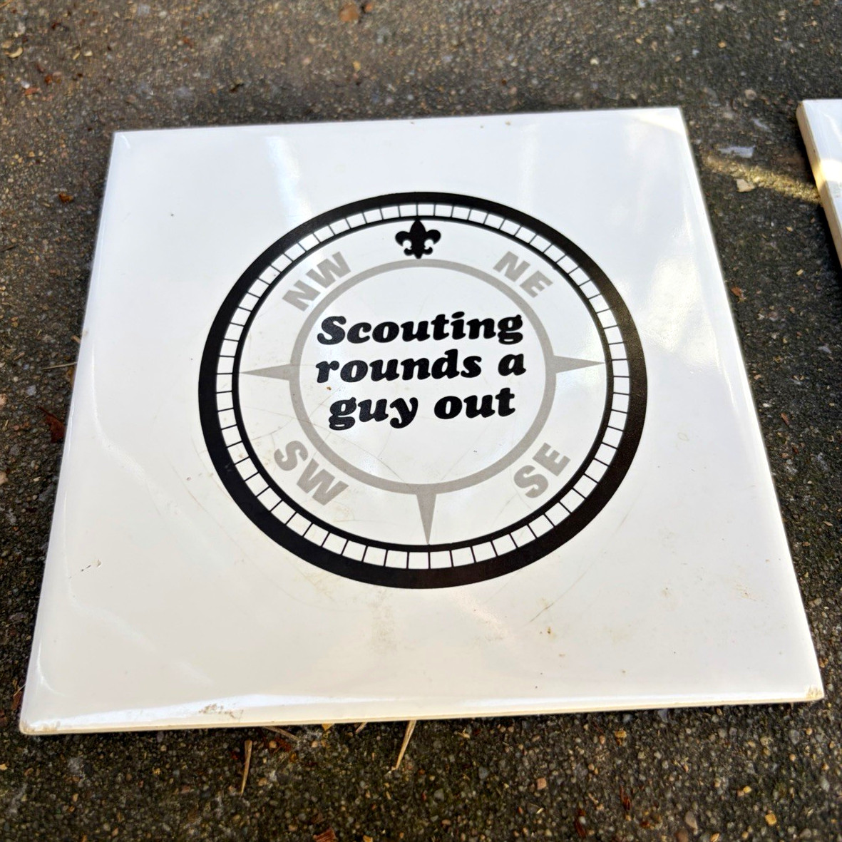 Vintage 1970s Boy Scouts Ceramic Trivet Tiles - Pair