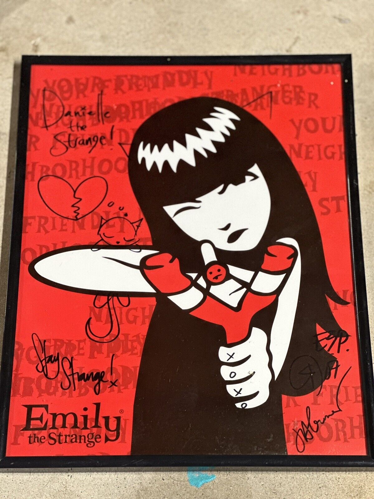 Rare Emily The Strange Autographed  12”x14” Print Red, Black, & White