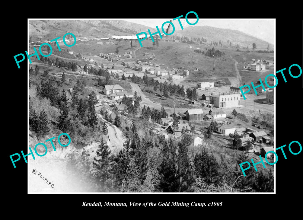 OLD LARGE HISTORIC PHOTO KENDALL MONTANA, VIEW OF THE TOWN c1905