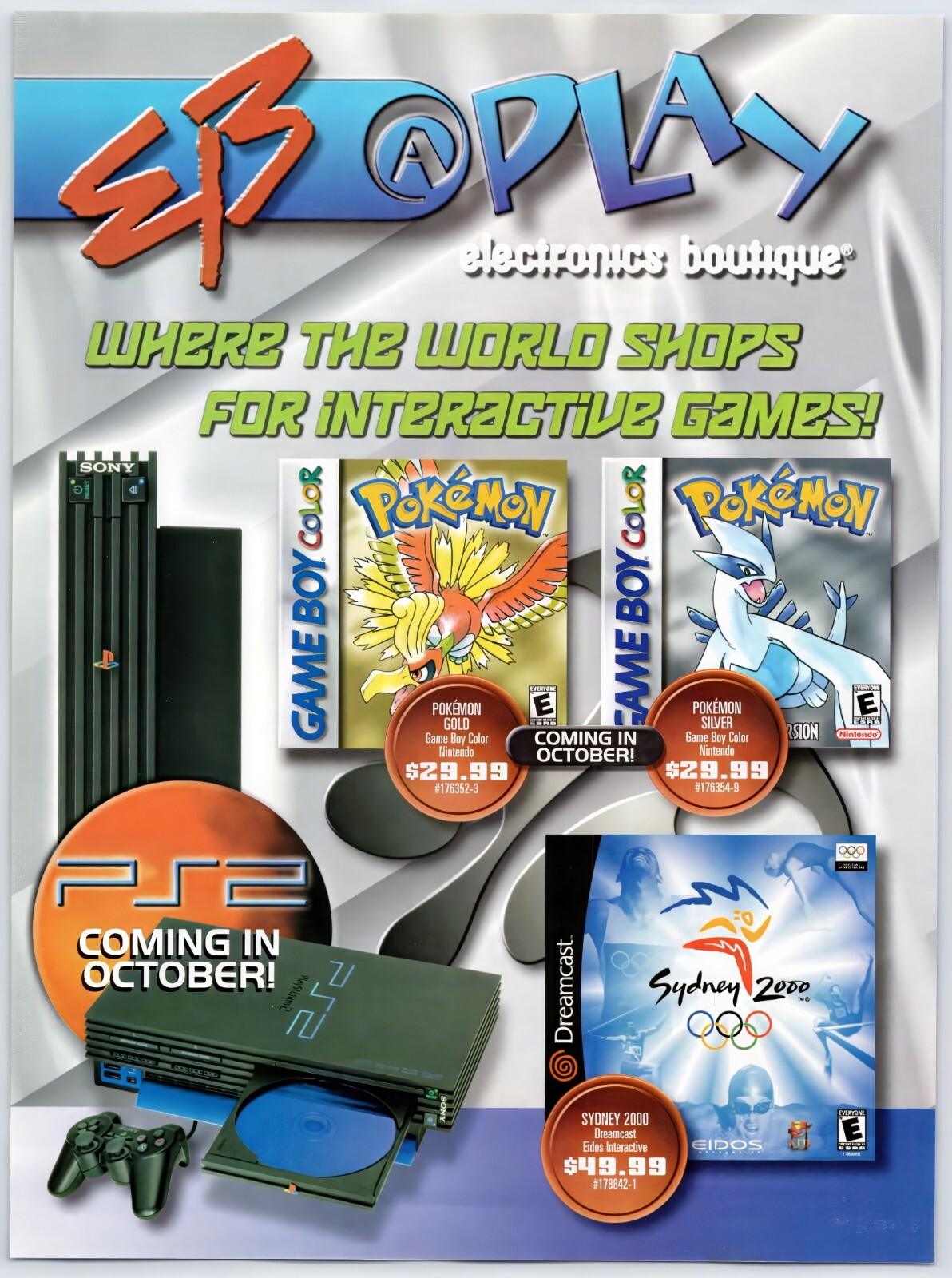Print Ad 2000 EB Games Pokemon Gold & Silver & PS2 Launch Original Promo Poster