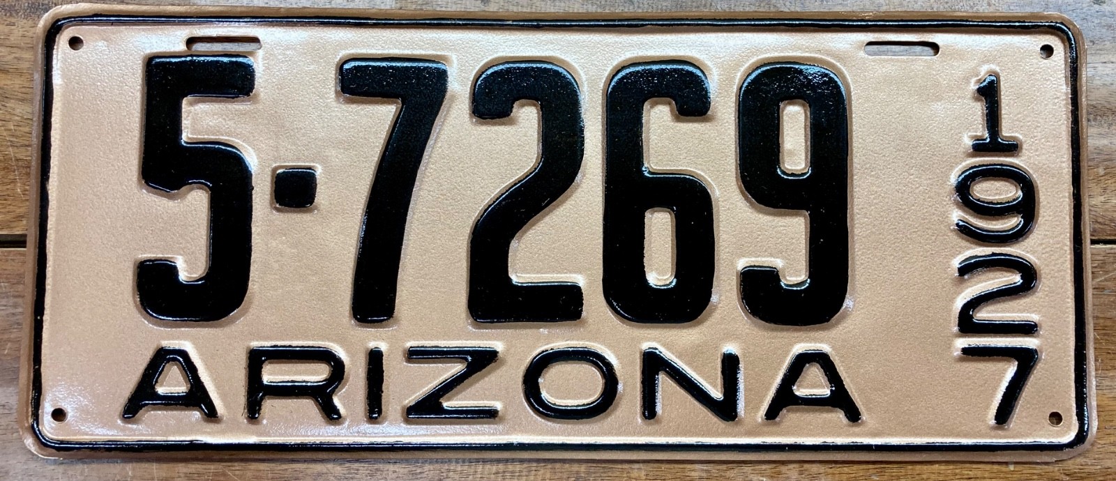 VERY NICE LOOKING 1927 YAVAPAI COUNTY, ARIZONA LICENSE PLATE, 5-7269, MVD CLEAR