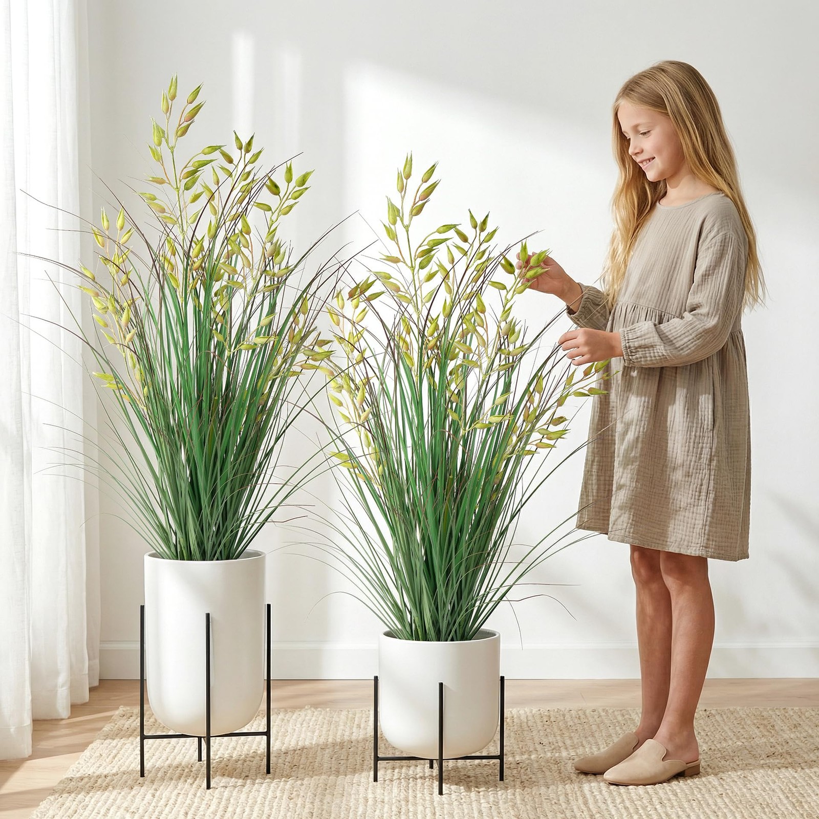 Ttranewsoo 2Pcs 35In Potted Artificial Pampas Grass Silk Plants