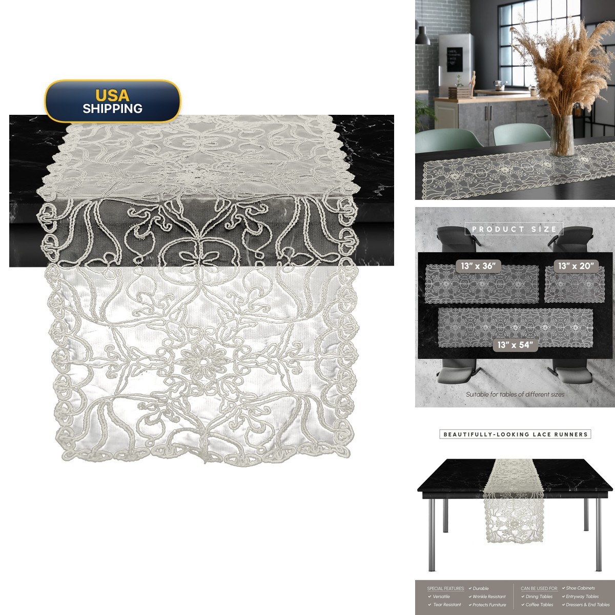 Elegant Comfort Embroidery Ingrid Table Runner - Dresser Scarf Home Dining Room