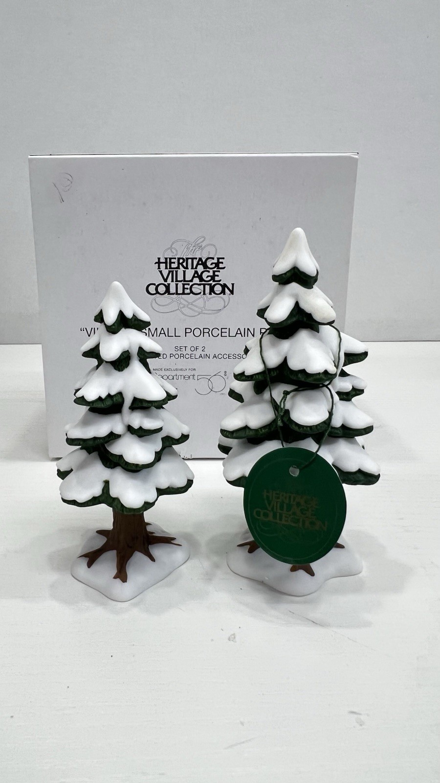 Dept 56 “Village Small Porcelain Pines” Set Of Two Heritage Village 52515
