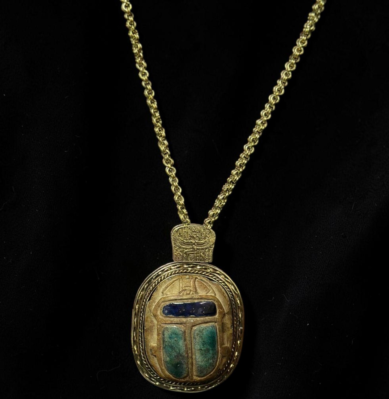 Ancient Egyptian Antique Scarab Amulet Faience Pharaonic Necklace Egyptian BC