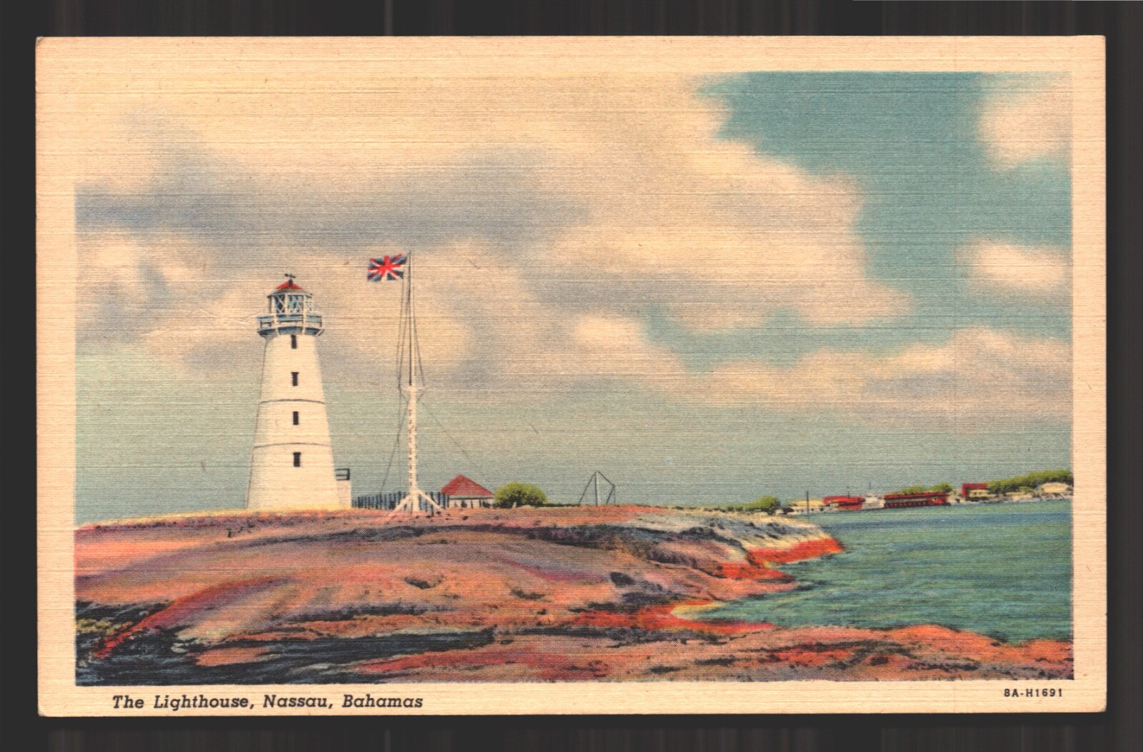Lighthouse Nassau Bahamas Vtg P M Lightbourn Linen Postcard