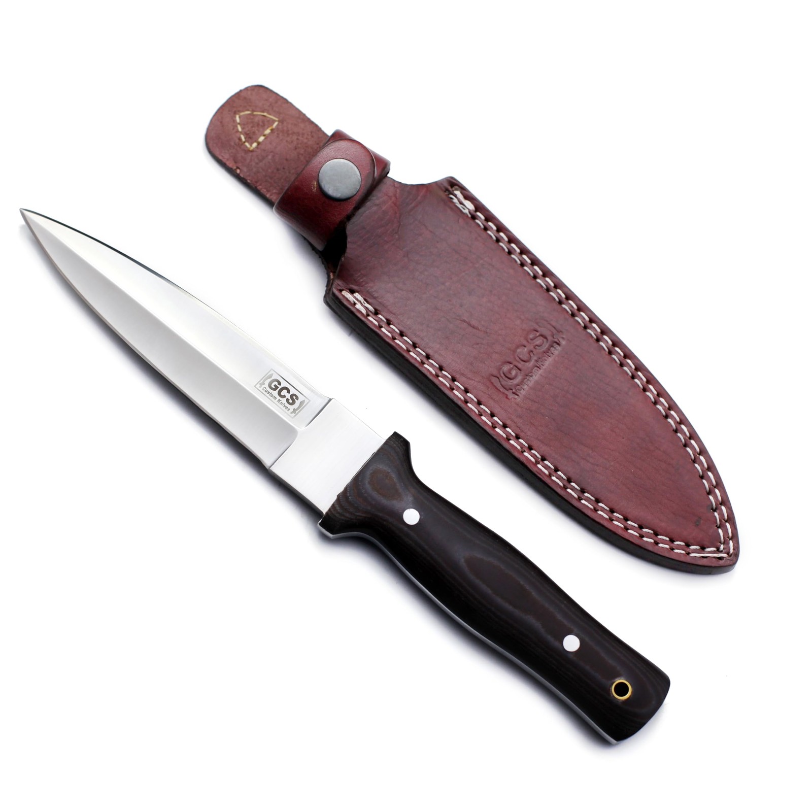 GCS Handmade Brwon and White Micarta Handle D2 Tool Steel Tactical Hunting Kn...