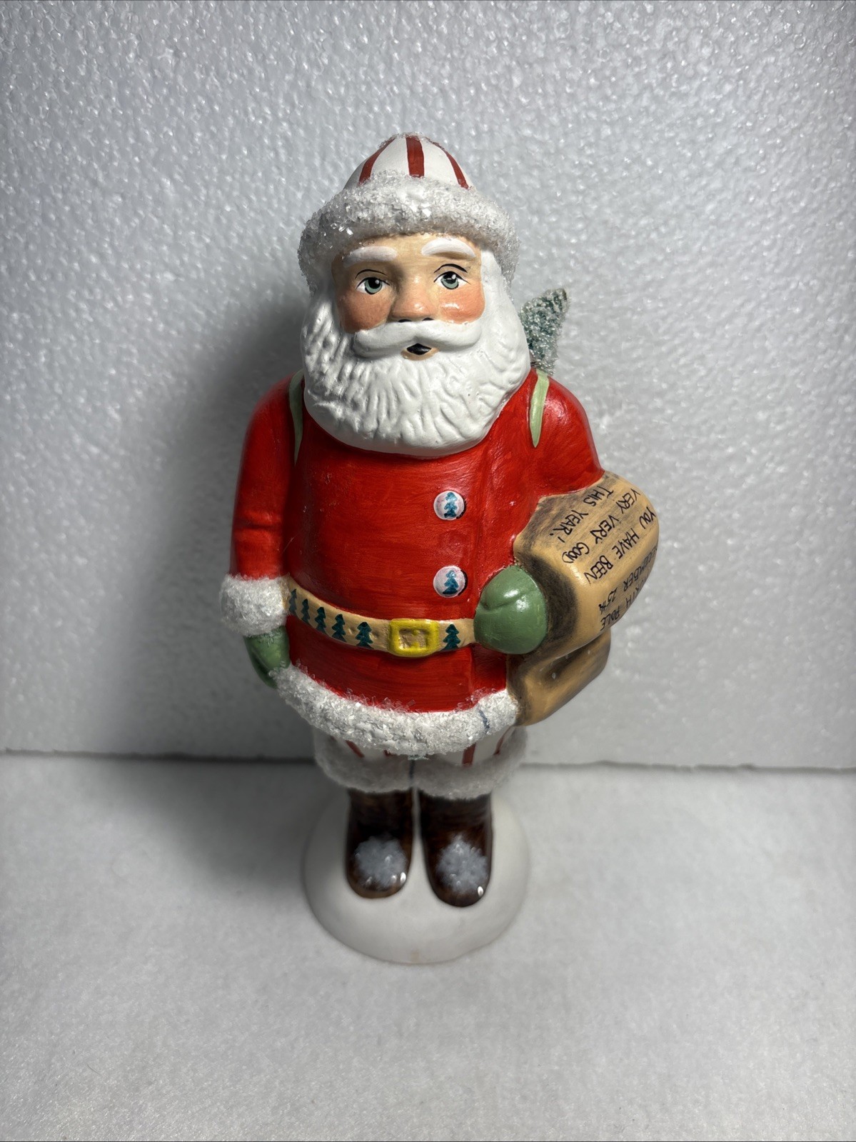 Vaillancourt Santa With List 2005 81 Sutton, Mass. 9” Folk Art Chalkware