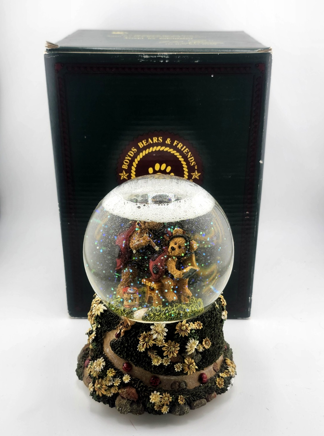 Boyds Bears Bearstone Collection Tweedle Bedeedle Music Box Snowglobe Vintage