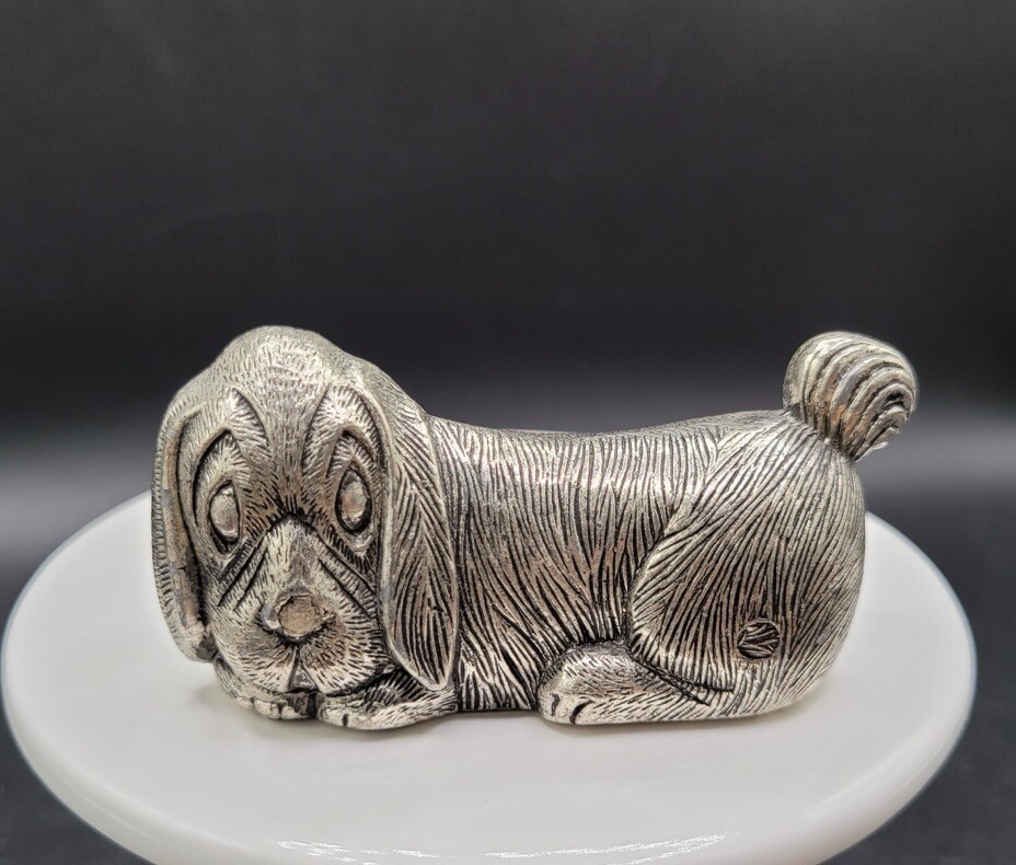 Basset Hound Dog Figurine Petrus Spain Pewter Metal Vintage Silver Detailed