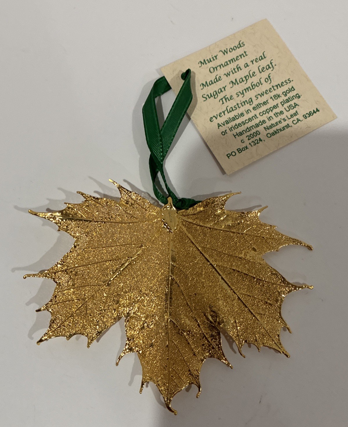 Muir Woods Real Sugar Maple Leaf Ornament Gold Plated Nature’s Leaf 2000