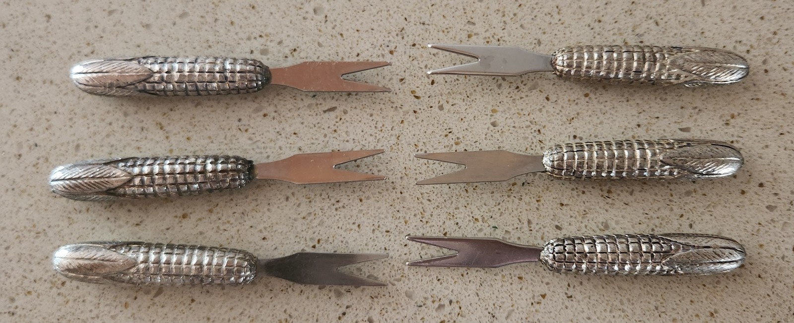 Silver Tone Corn-on-the-Cob Holders Set of 6 Vintage Heavy