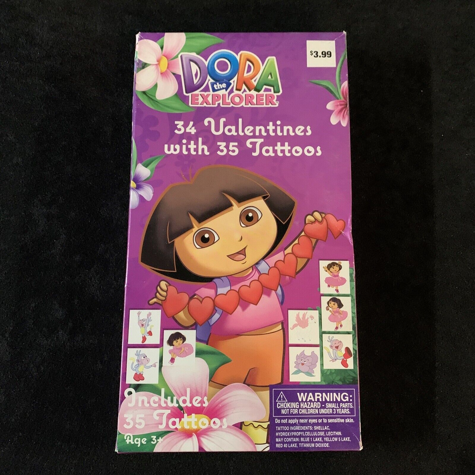 2013 Dora the Explorer Box of 34 Valentines & 35 Tattoos. New. Nickelodeon