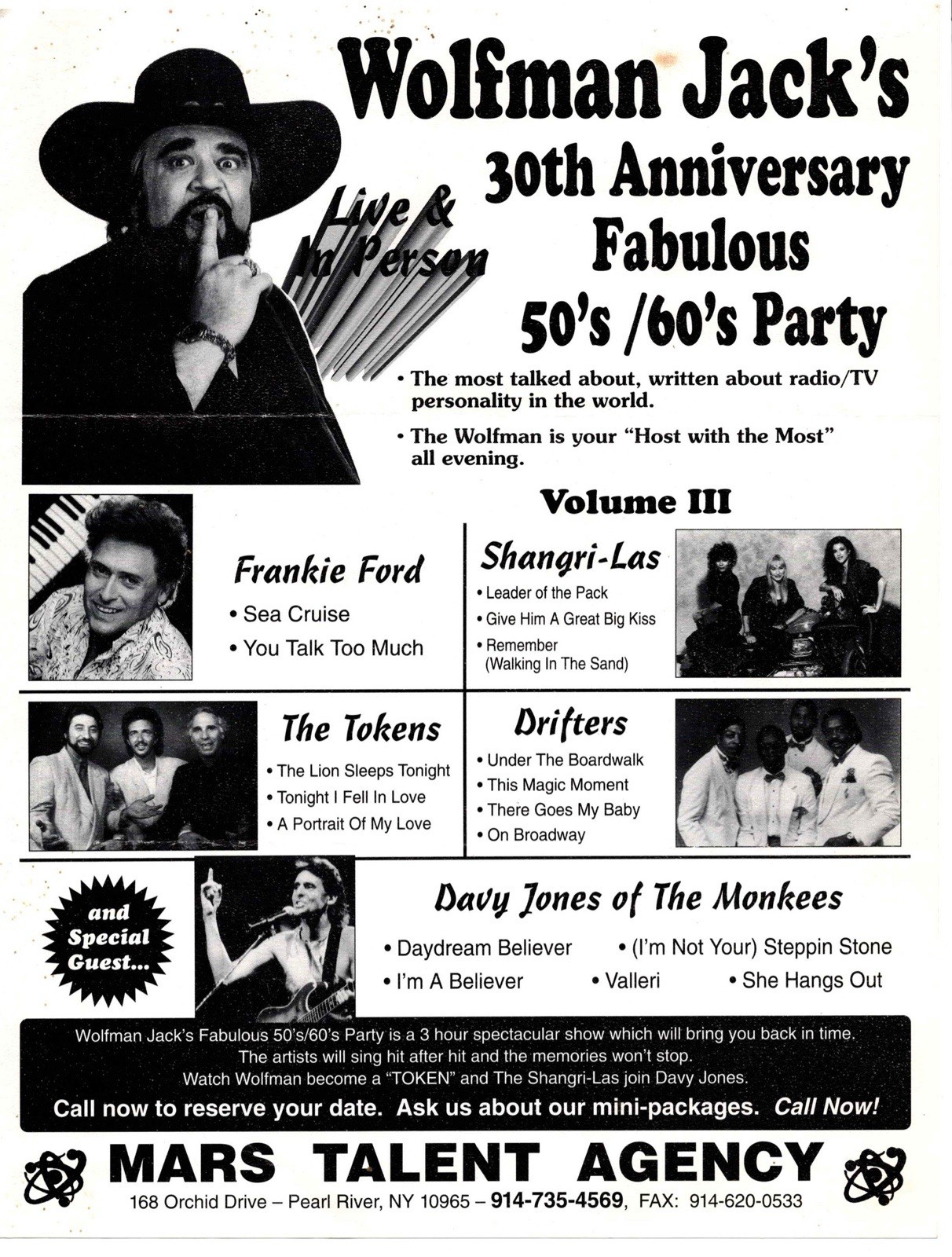 Original Vintage Wolfman Jack 30th Anniversary Fabulous 50\'s/60\'s Party Flyer