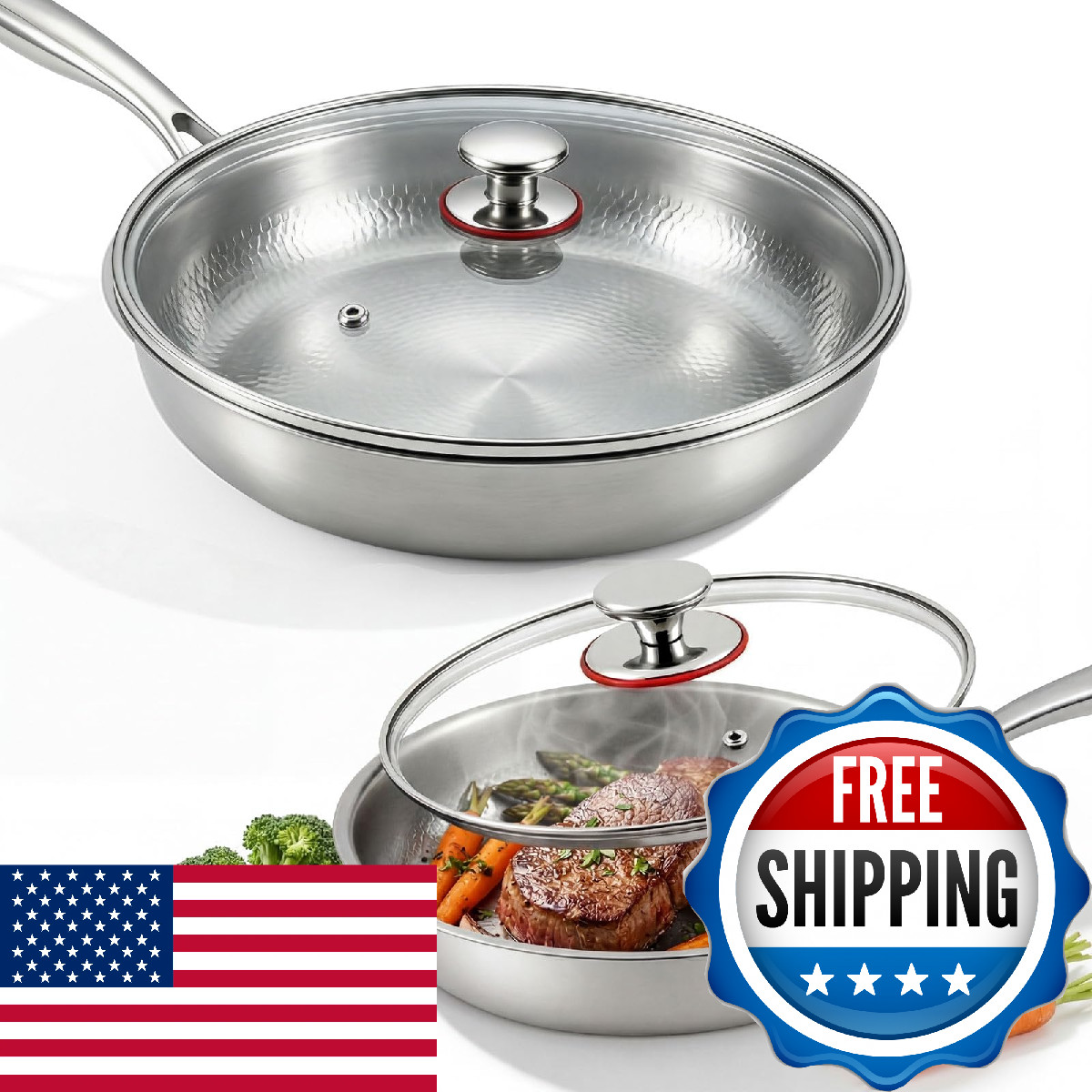 Lemonroad 2 Pcs 10.24 11.81 Titanium Pan Set Hammered Titanium Pan Lid For