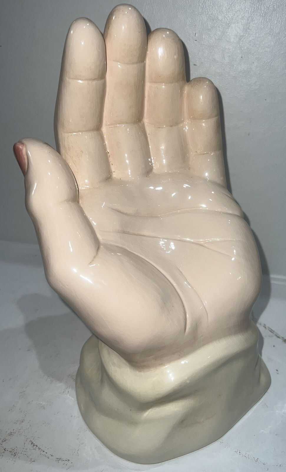 Vintage Large Painted Ceramic Plaster Hand Sculpture Statue Realistic